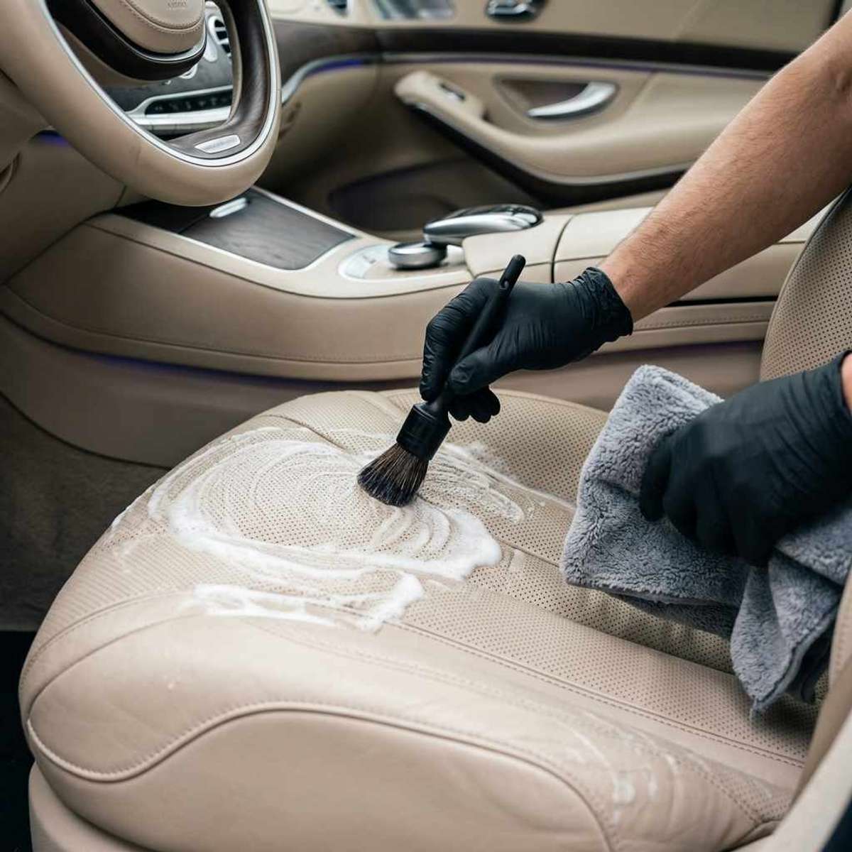 Leather seat cleaning